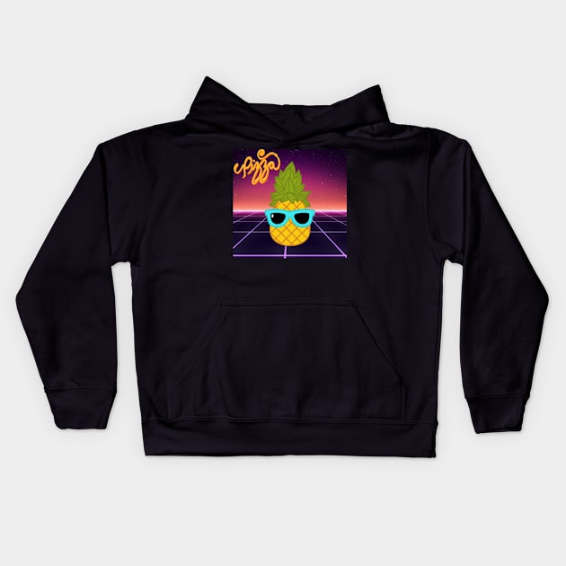 Pineapple Outrun Pizza Kids Hoodie by 80snerd